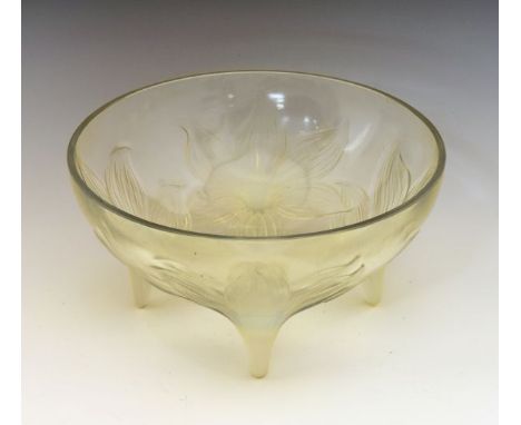 Lalique opalescent glass 'Lys' bowl, etched mark and number 382, 23.75cm diameter   Condition: Some light surface scratches, 