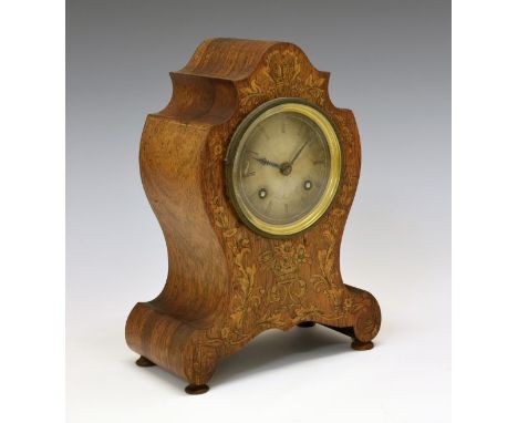 19th Century French inlaid rosewood mantel clock with silk suspension, Henry Marc, Paris, 10242, the 7.5cm silvered Roman dia