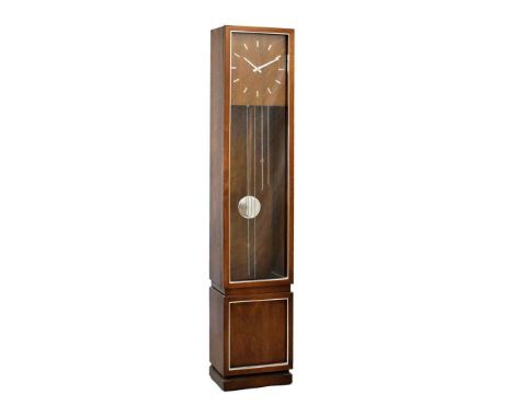 Modern Design - 1970s American teak-cased triple weight-driven longcase clock, Trend Clocks, Zeeland, Michigan USA, the squar