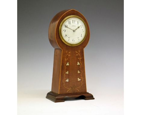 Early 20th Century Art Nouveau-style inlaid mahogany mantel clock, Richard &amp; Co, Paris, retailed by Maple &amp; Co, Birmi