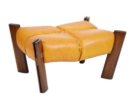 Modern Design - Percival Lafer (Brazilian) circa 1970s rosewood and yellow leather stool, the quartered oblong upholstered to