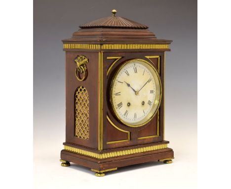 Early 19th Century brass-mounted mahogany bracket clock, Anonymous, circa 1830, the 6.5" convex white Roman dial with later t