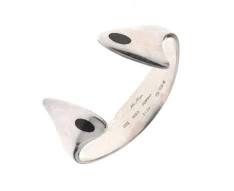 Hans Hansen Danish silver and black enamel torc bangle, stamped marks, Sheffield import marks for 1964, sponsors mark for Wal