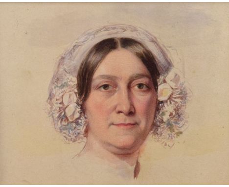 Attributed to George Richmond (1809-1896), - Watercolour - Portrait of Louisa Countess of Harewood, unsigned, 14cm x 16.75cm 
