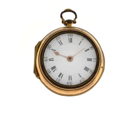 William Lambert, London - Gilt metal pair cased pocket watch, white enamel dial with Roman numerals, gilt hands, key wound, v