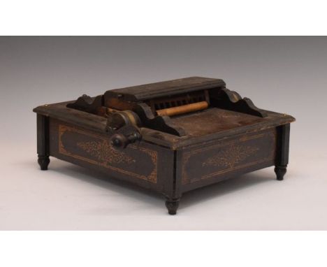 Late 19th/early 20th Century American 'Belgravia' roller organ, with crank handle, 32cm x 36cm x 17cm high   Condition: While