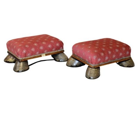 Taxidermy/Equestrian Steeplechase Interest, - A pair of Rowland Ward 'Horse Hoof' stools, the first bearing a title plaque 'W