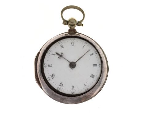 Edward Noble, London - Silver pair cased pocket watch, white enamel dial with black Roman numerals and hands, the cases Londo