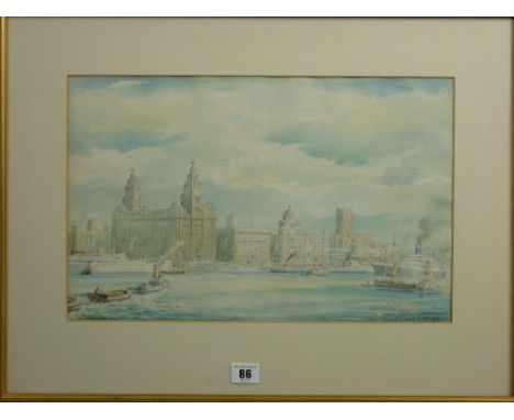 GORDON HEMM (of Liverpool, see page 715 of Buckman) fine architectural study of the Liver Buildings and adjoining waterfront 