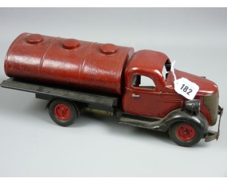 A French tinplate model of a tanker truck by Victor Bonnet, circa 1950s, maker's plate below marked 'Unis, France, Vebe', wor