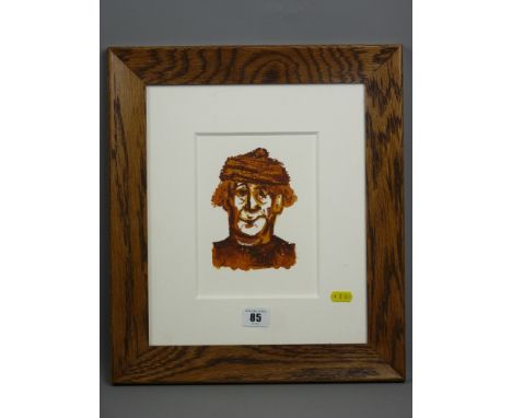 KAREL LEK watercolour - head and shoulders sepia portrait of a gentleman in a woolly hat, signed verso, 19 x 14 cms