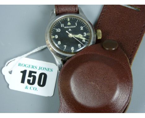 A rare Jaeger Le Coultre circa 1948 Mk II RAF issue pilot's chronometer wristwatch, circular black dial with Arabic numerals,