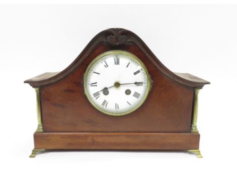 A late 19th century mantel clock with movement by Japy Freres having white enamel dial, two train movement striking on a gong