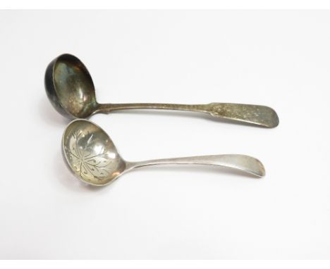 A Scottish silver fiddle pattern sauce ladle, by James McKay (probably), Edinburgh 1816; with a modern silver sifting spoon; 