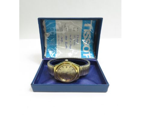 Tissot, a gentleman's automatic Seastar wristwatch, the gilt case with steel back, date and sweep seconds, on a later bracele