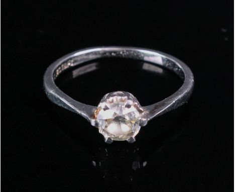 An 18ct white gold and platinum single-stone diamond ring, the circular-cut diamond approximately 0.40ct, six claw-set, ring 
