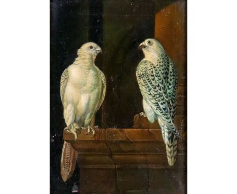 Studio of Miguel Canals (Spanish, 1925-1995), Two birds of prey perched on a ledge, stamped 'Studio M Canals' (to stretcher),