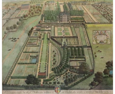 After John Harris, A prospect of the seat of Sir William Ashhurst at High Gate in the county of Middlesex, engraving, 50 x 57