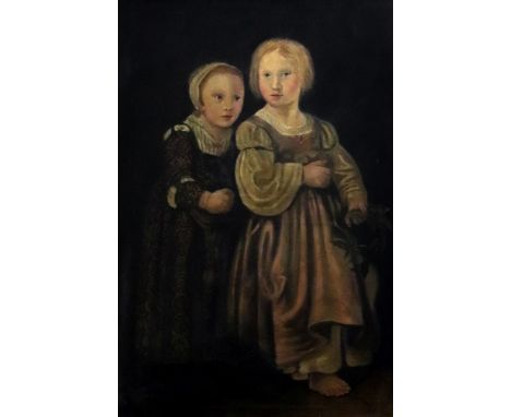 European School, 20th Century, A portrait of two children, oil on canvas, 104 x 69cm.