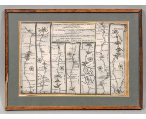 Thomas Gardner; The Road from London to Pool in the county of Dorset, a hand coloured engraved strip map, 17 x 27cm, together