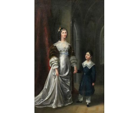 English School, 18th/19th Century, A portrait of a mother and son, bears a label with the arms of the Revd Henry Leigh Bennet
