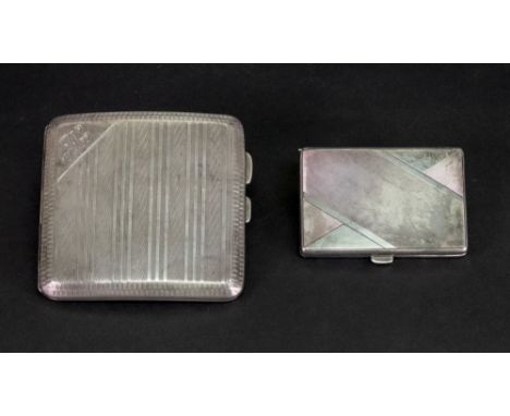 An engine turned silver cigarette case, Chester 1922, curved to fit the pocket, monogramed and another smaller engine turned 
