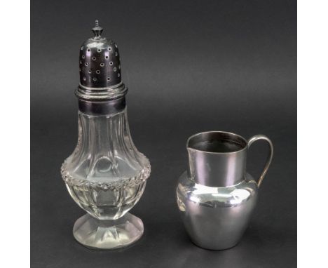 A George III style silver mounted glass sugar castor, Harrison Brothers and Howson, Sheffield 1906, facet, diamond and star c