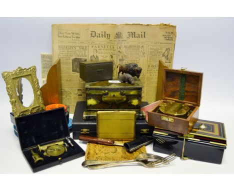 Boxes and Objects - a WWII tin the lid embossed No1 Mark 1 spare springs, keep pins, etc 1941; oak bookends; Stanley reproduc