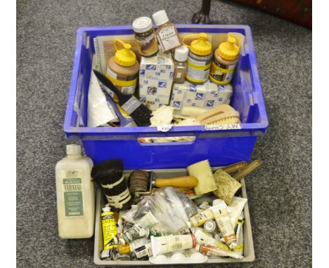 Artists materials - oil paints, brushes, scumpple tools, etc qty
