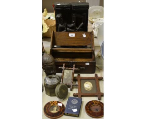 Boxes and Objects - an early 20th century box in the form of a suitcase; early 20th century oak Oxford frame, another smaller