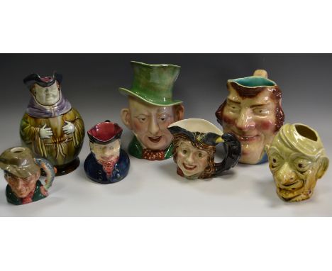 Character jugs - Beswick Mr Micawber,no. 310; another, Barnaby Rudge, no. 1121; a Sarreguemines Rosey Cheek gentleman no.3257