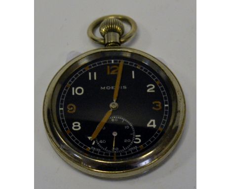 Militaria - a Moeris pocket watch, black dial, inscribed broad arrow to verso above M10550