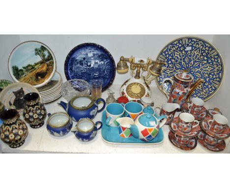 Ceramics - a Whittard of Chelsea tea for two; a Royal Albert Old Country Roses telephone; a Wedgwood blue jasper three piece 