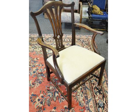 A Chippendale Revival library chair, later cream upholstery