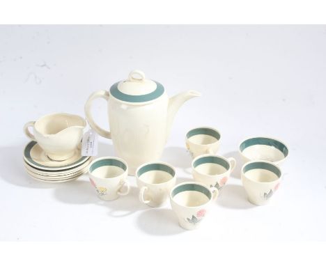 Susie Cooper 'Meadow Sweet' porcelain coffee set, comprising coffee pot, cream jug, sugar bowl and six each cups and saucers 