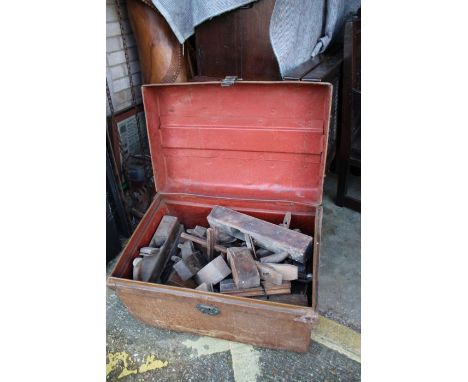 Large collection of woodworking planes housed within a metal trunk&nbsp;