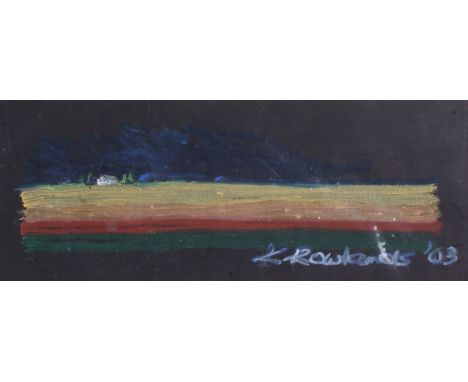 K. Rowlands (20th Century), "Home Stretch", signed acrylic on black paper, mounted, unframed, the black paper 35.5cm x 14cm