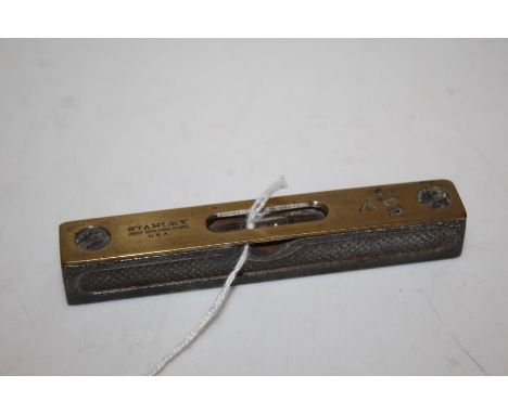 Stanley brass and steel spirit level, the body stamped "Stanley New Britain Conn. U.S.A" with military broad arrow and initia