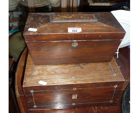 Victorian mahogany sarcophagus shaped tea caddy and a mahogany writing slope