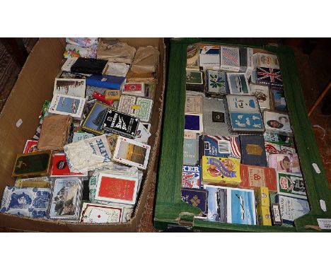 Collection of vintage playing cards (in 2 boxes), inc. advertising and travel