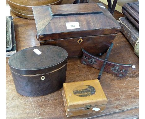 Victorian mahogany tea caddy, a Regency oval burr walnut tea caddy, a Mauchline Ware box, etc.