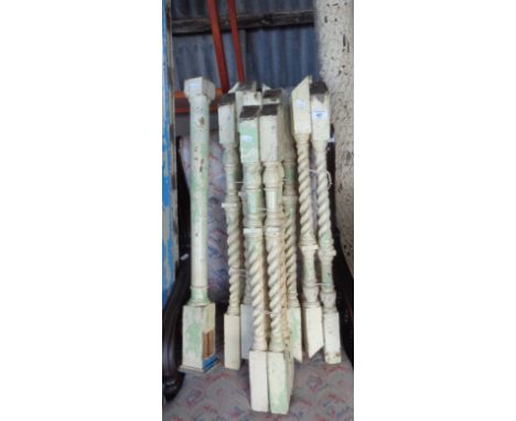 Architectural pine banister rails, barley twist turned, and a carved pine pole