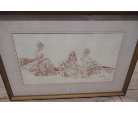 Sir William Russell Flint (1880 - 1969) "Teresa, Yolande and Anna Marie," sepia print, signed in pencil and with blind stamp,