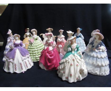 Royal Worcester The Fashionable Victorians figurines "Lady Emma" CW253, "Lady Alexandra" CW301, "Lady Elizabeth" CW250, "Lady