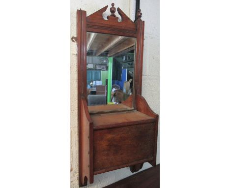 Edwardian walnut hall mirror with rectangular plate and angled cresting above a hinged top compartment, W30cm D17cm H80cm 