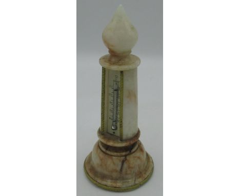 19th century Grand Tour alabaster desk thermometer with gilt metal ropetwist decoration, Fahrenheit scale, mercury cistern, w