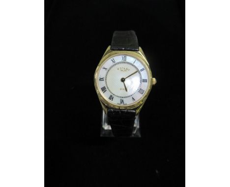 Rotary 1895 Ladies Rotary quartz wrist watch, gold plated case on brown leather strap with gold plated Rotary buckle with mot