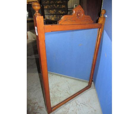 Edwardian walnut framed wall mirror, shaped cresting with ball finials, H75cm 50xm 