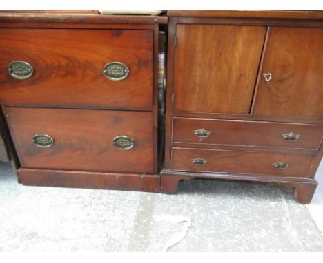 Geo.III mahogany side cabinet converted from a commode, with a pair of doors above two drawers on shaped bracket feet W62cm D