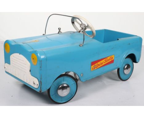A Leeway pressed steel child’s Alpine Rally pedal car, English 1950s, original mid-blue painted body with original Alpine Ral